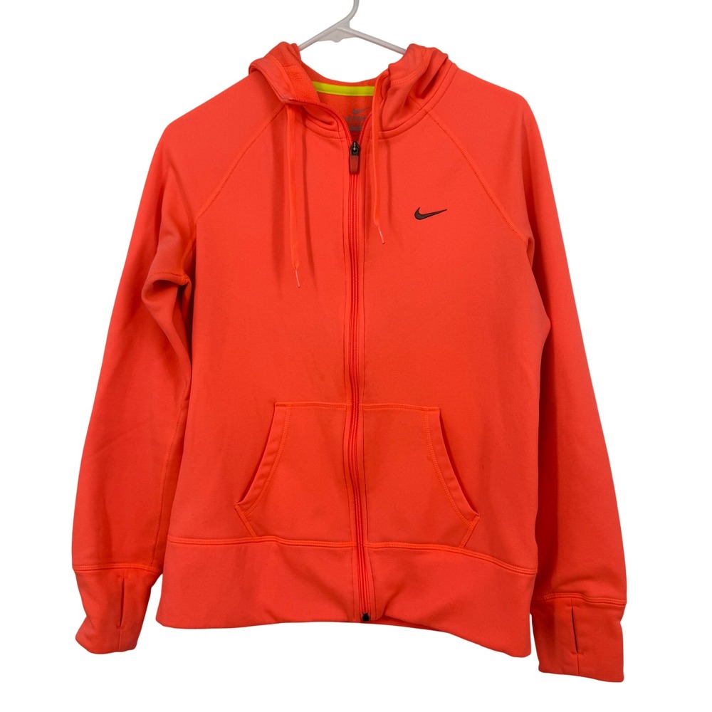 Nike Therma-FIT Womens Full Zip Hoodie Neon‎ Orange Coral Fleece Jacket Medium